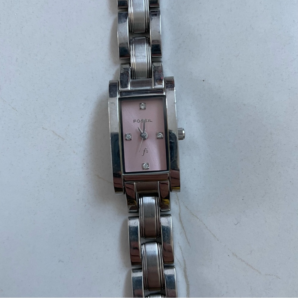 Fossil Pink Face with Sparkle Stainless Steel Watch